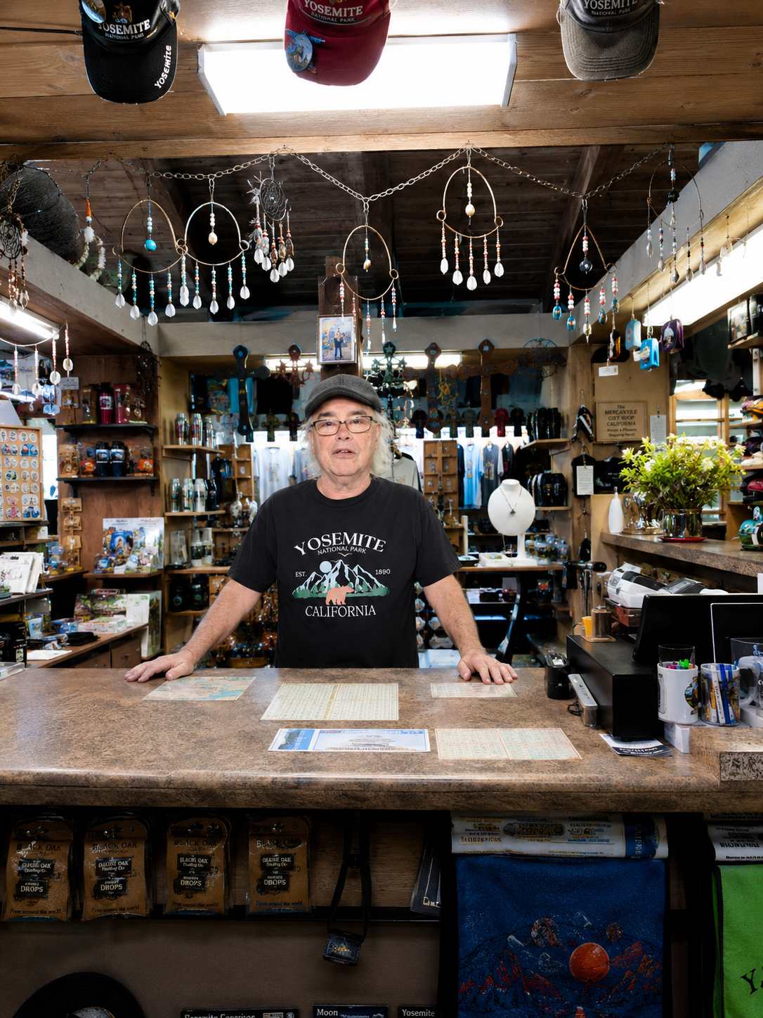 Friendly shopkeeper at the Sierra Mercantile counter